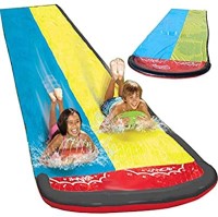 children's long, garden water slide. Red, blue and yellow