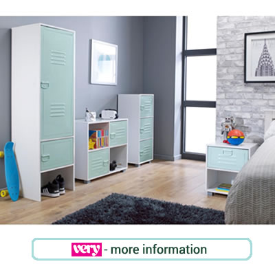 Ultra contemporary, duck egg blue, metal bedroom furniture for children.