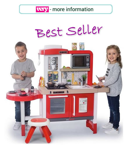 Red and white Gourmet Kitchen from Smoby. Toddler sized kitchen and diner and includes 43 accessories.